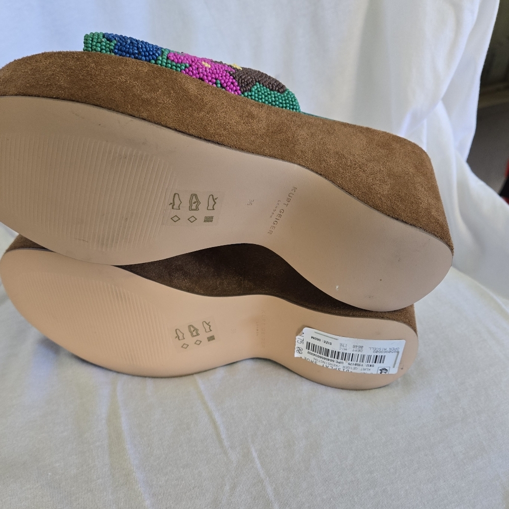 Kurt Geiger Beaded Floral Slide Mules in Teal, Green, Pink, Orange - Picture 11 of 16